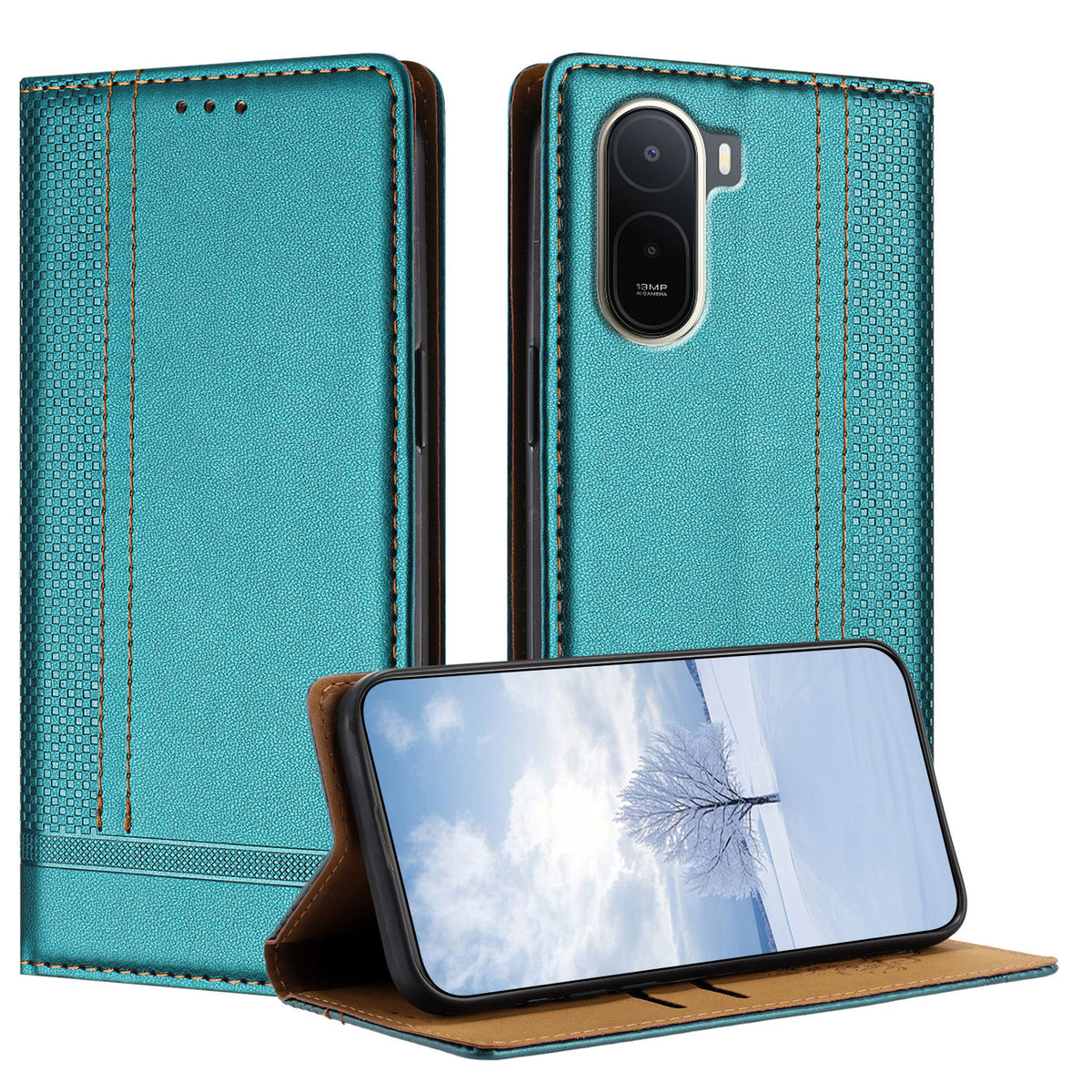 For Xiaomi Redmi A7 Pro 4G (171.56mm) / Poco C85x 5G Case L-Shaped Grid Pattern Leather Stand Phone Cover with Card Slots