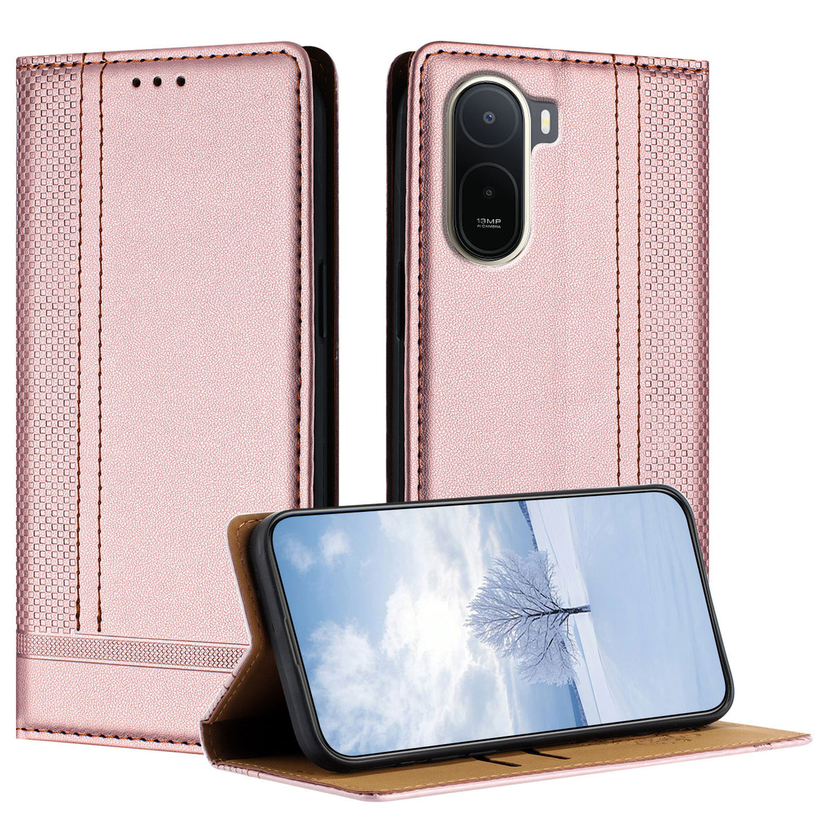 For Xiaomi Redmi A7 Pro 4G (171.56mm) / Poco C85x 5G Case L-Shaped Grid Pattern Leather Stand Phone Cover with Card Slots