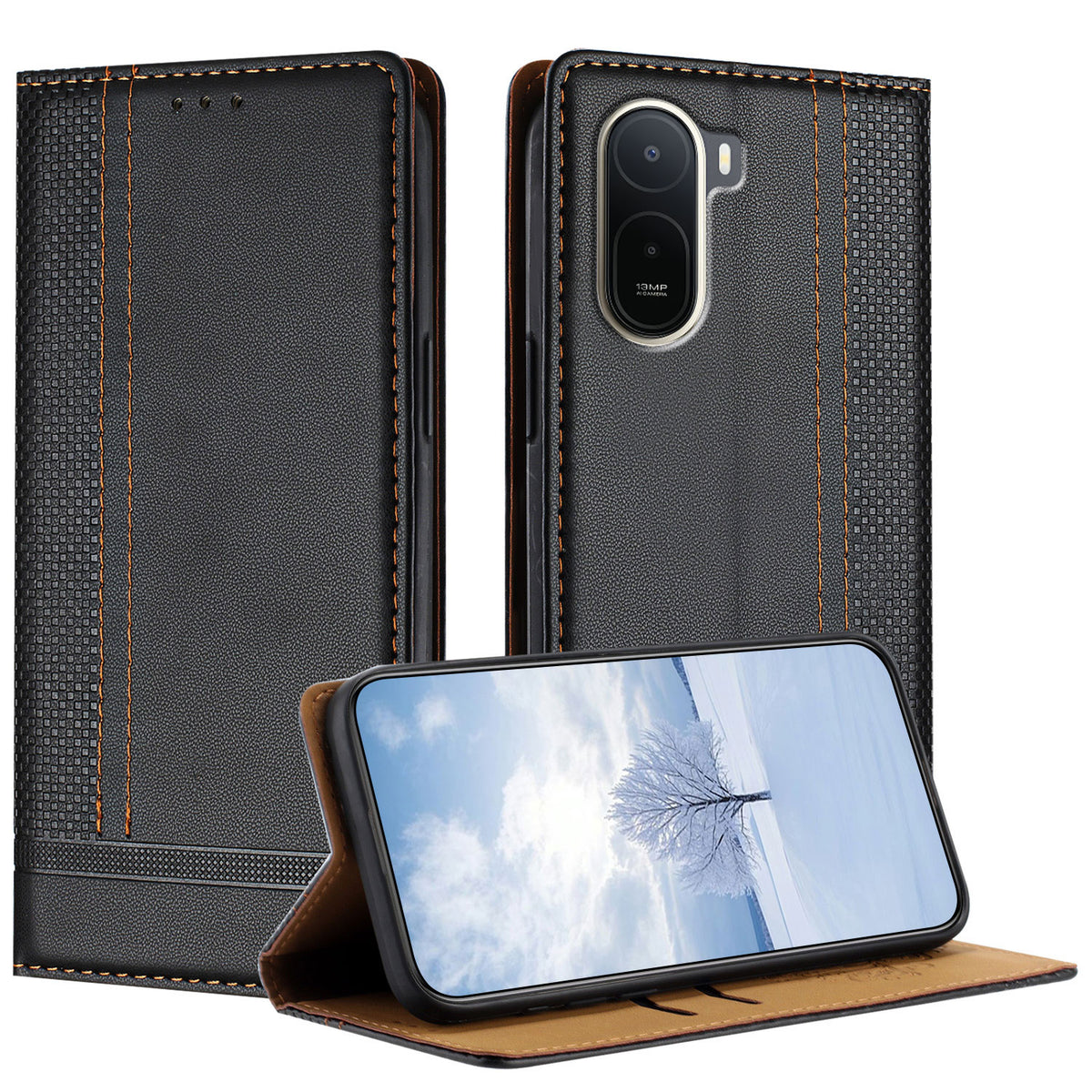 For Xiaomi Redmi A7 Pro 4G (171.56mm) / Poco C85x 5G Case L-Shaped Grid Pattern Leather Stand Phone Cover with Card Slots