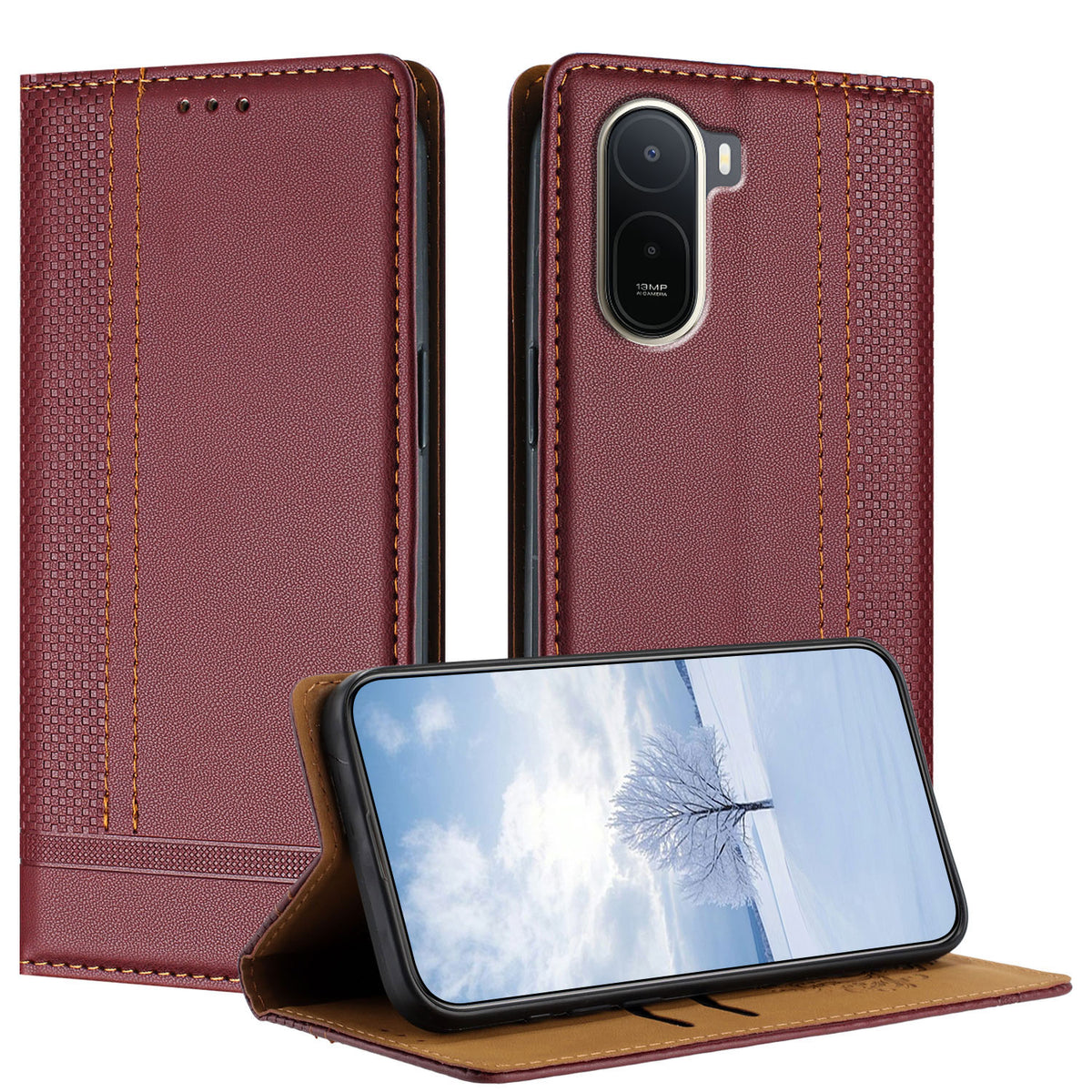 For Xiaomi Redmi A7 Pro 4G (171.56mm) / Poco C85x 5G Case L-Shaped Grid Pattern Leather Stand Phone Cover with Card Slots