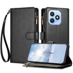 For Honor X8d 4G Leather Case Zipper Wallet Stand Shockproof Phone Cover with Wrist Strap