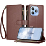 For Honor X8d 4G Leather Case Zipper Wallet Stand Shockproof Phone Cover with Wrist Strap