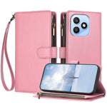 For Honor X8d 4G Leather Case Zipper Wallet Stand Shockproof Phone Cover with Wrist Strap