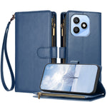 For Honor X8d 4G Leather Case Zipper Wallet Stand Shockproof Phone Cover with Wrist Strap