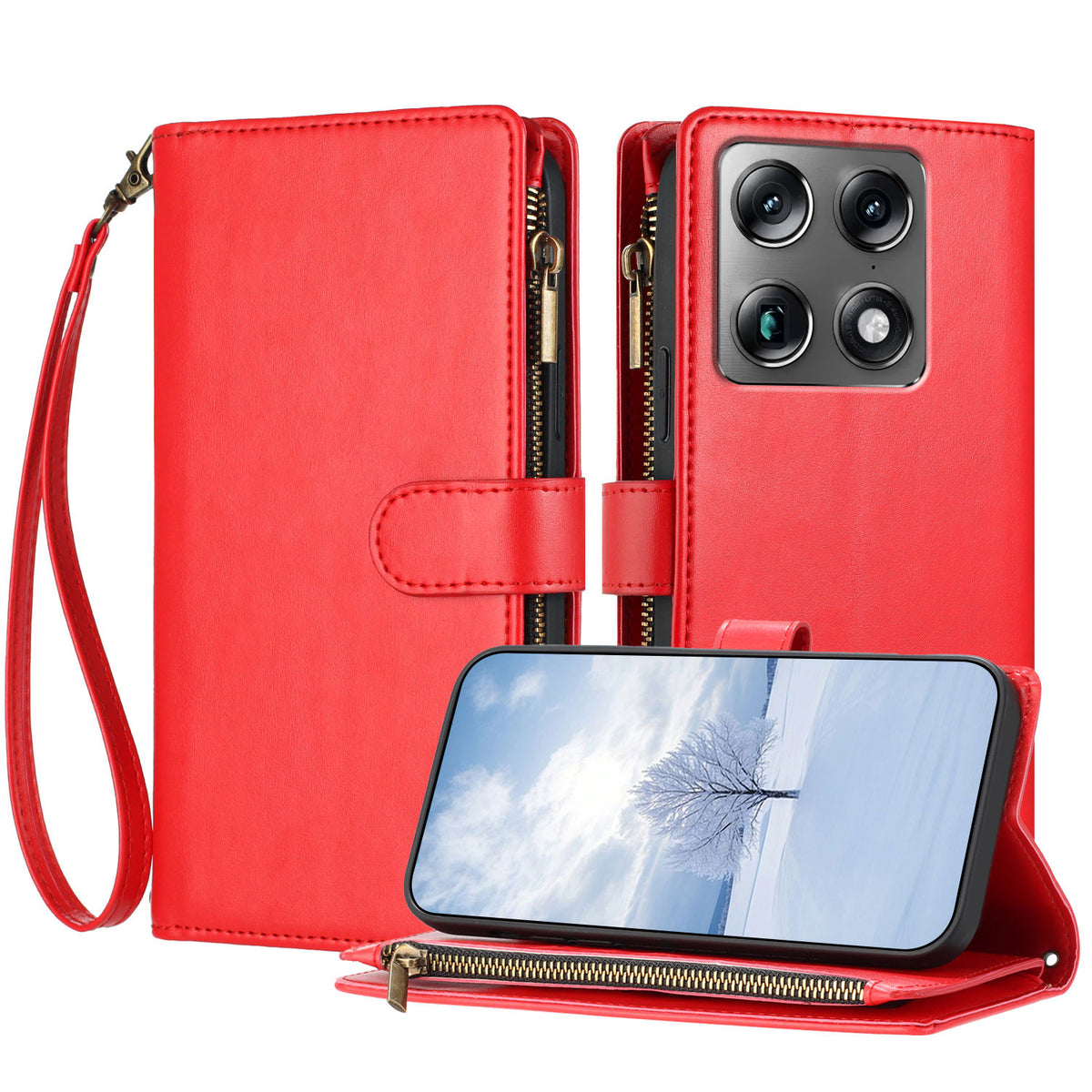 Motorola Moto X70 Air Pro 5G / Motorola Signature 5G Läderfodral Dragkedja Plånboksfodral Stötsäkert mobilfodral med Handledsrem