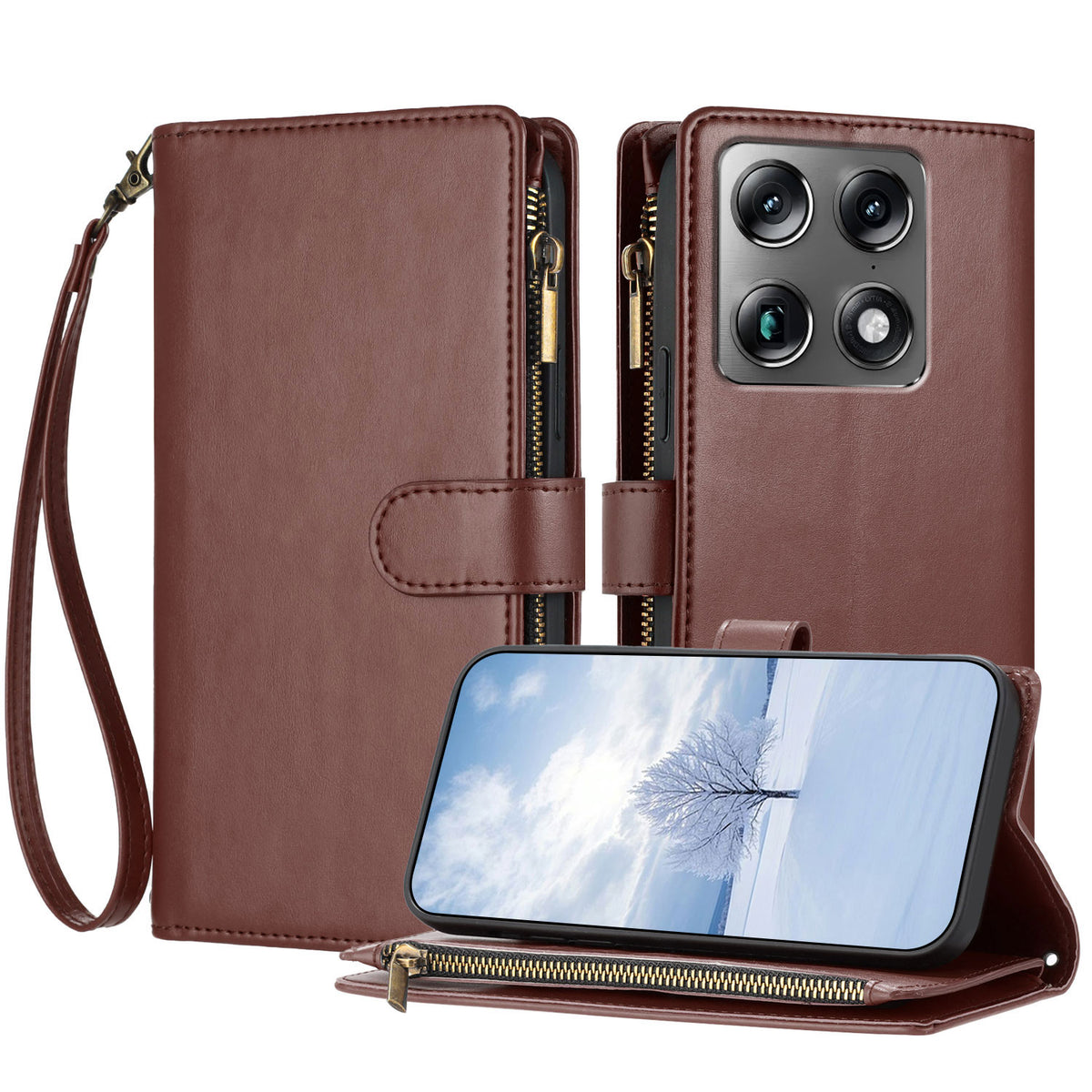 Motorola Moto X70 Air Pro 5G / Motorola Signature 5G Läderfodral Dragkedja Plånboksfodral Stötsäkert mobilfodral med Handledsrem