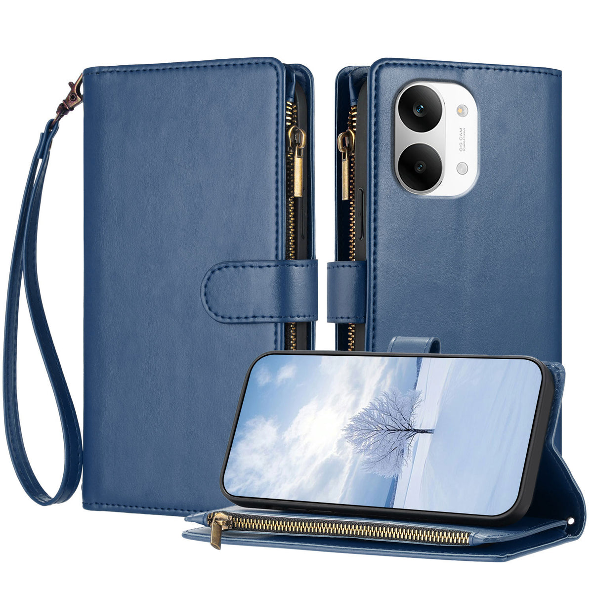 For Xiaomi Redmi Turbo 5 Max 5G / Xiaomi Poco X8 Pro Max 5G Leather Case Zipper Wallet Stand Shockproof Phone Cover with Wrist Strap