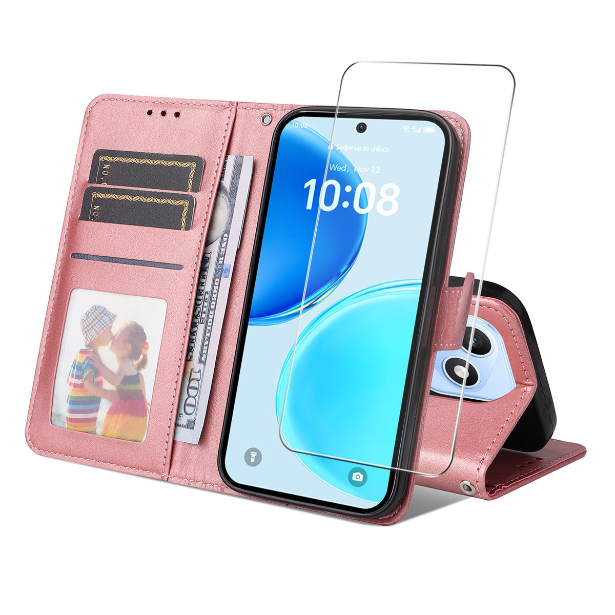 ENKAY HAT PRINCE For Honor X8d 4G PU Læderpung Etui Telefonholder Cover med 9H Hærdet Glas