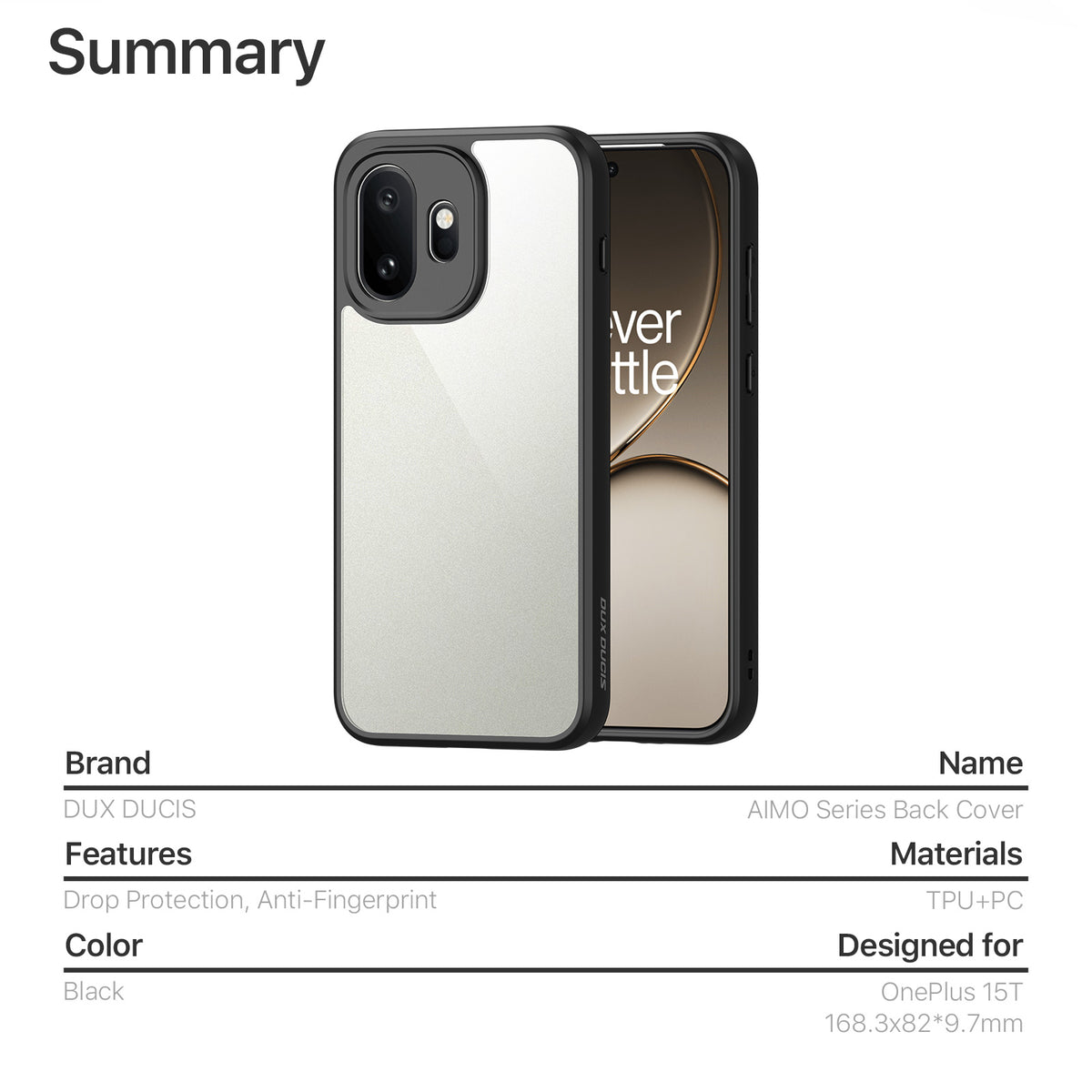 Dux Ducis för OnePlus 15T 5G Aimo-serien PC + genomskinligt TPU-bakstycke (REACH-certifiering)