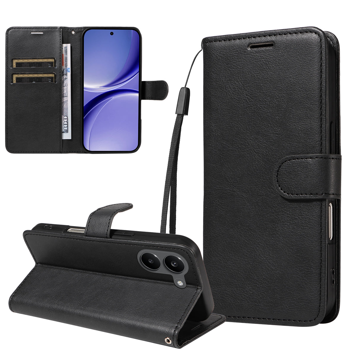 For Xiaomi Poco X8 Pro 5G / Xiaomi Redmi Turbo 5 5G Leather Wallet Case with Strap Solid Color Phone Stand Cover