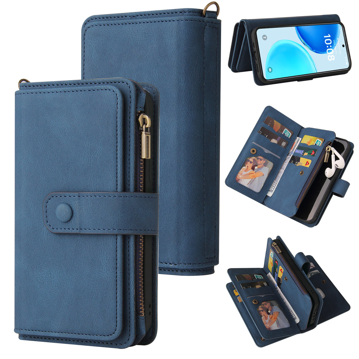For Honor X8d 4G Zipper Wallet Case with 15 Card Slots and Strap Leather Phone Cover