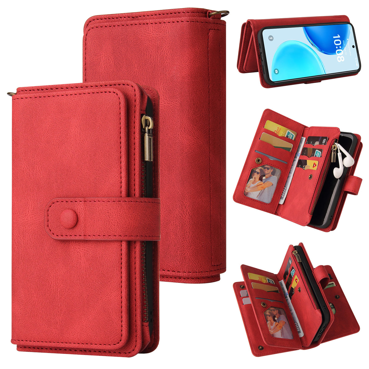 For Honor X8d 4G Zipper Wallet Case with 15 Card Slots and Strap Leather Phone Cover