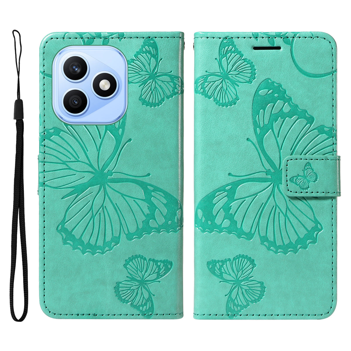 Til Honor X8d 4G Pung Etui Blomster Sommerfugl Præget Læder Telefoncover Stand