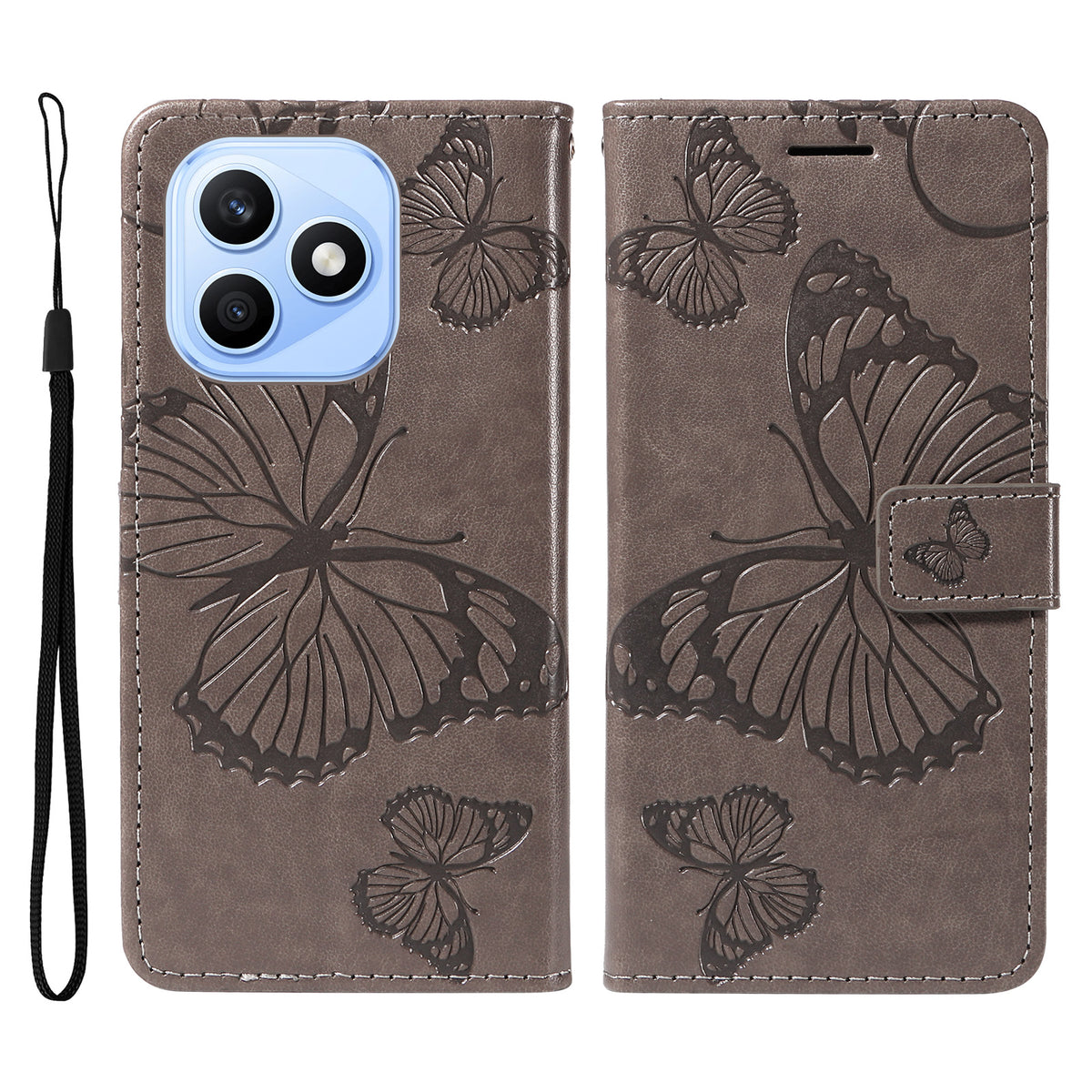 Til Honor X8d 4G Pung Etui Blomster Sommerfugl Præget Læder Telefoncover Stand