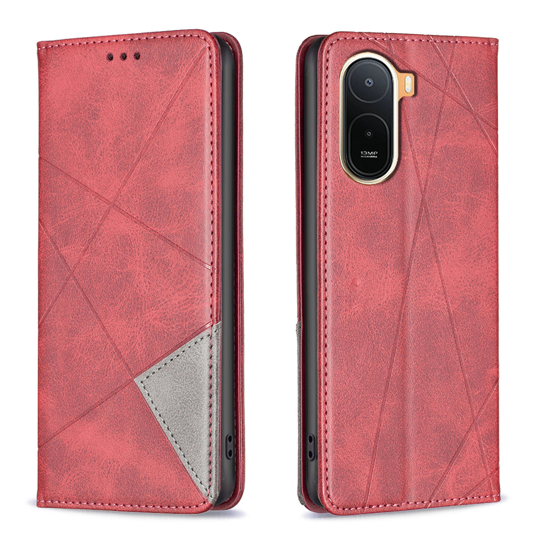 For Xiaomi Poco C85x 5G / Redmi A7 Pro 4G (171.56mm) Case Card Slots Geometry Imprint Leather Phone Cover