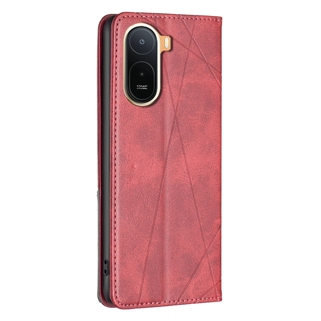 For Xiaomi Poco C85x 5G / Redmi A7 Pro 4G (171.56mm) Case Card Slots Geometry Imprint Leather Phone Cover