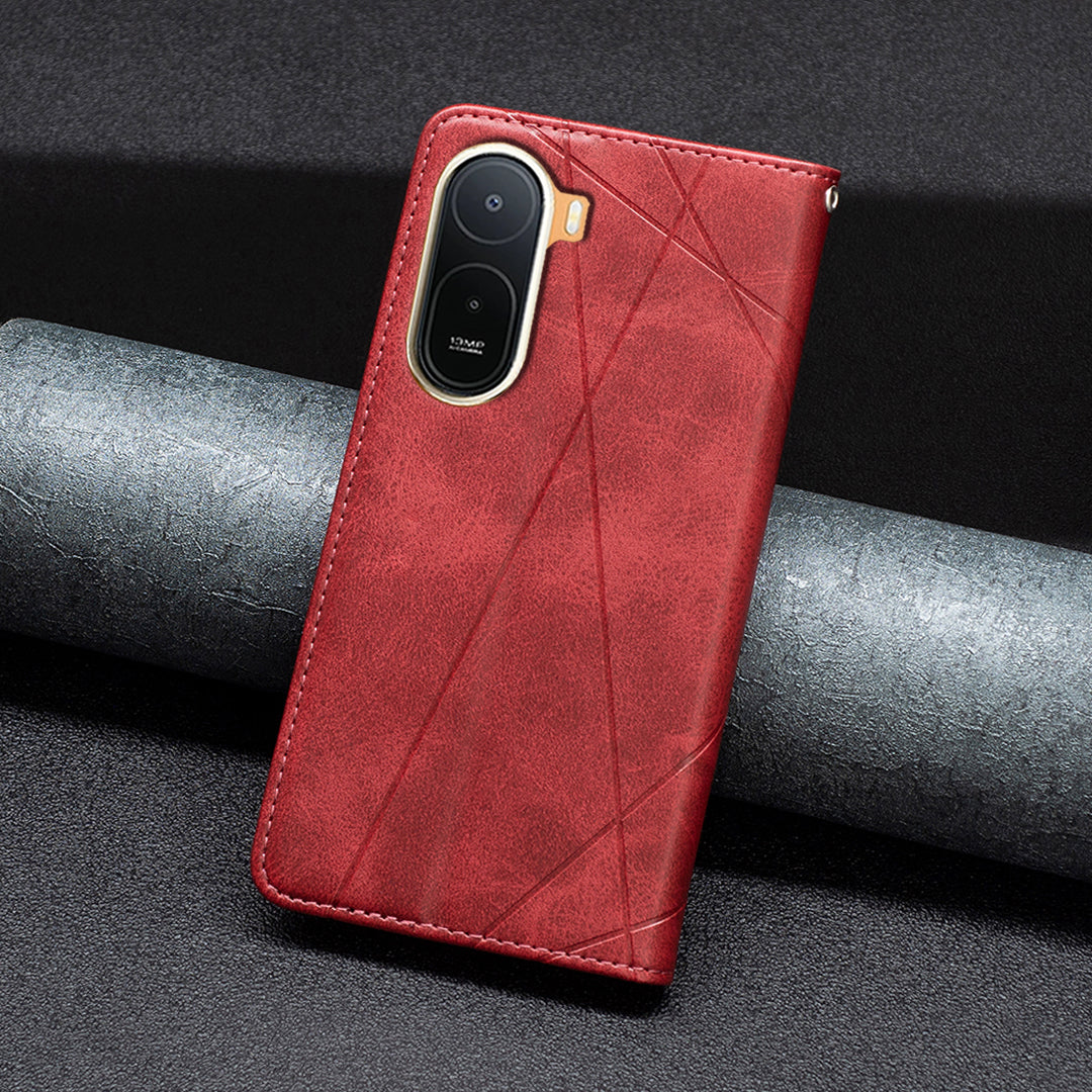 For Xiaomi Poco C85x 5G / Redmi A7 Pro 4G (171.56mm) Case Card Slots Geometry Imprint Leather Phone Cover