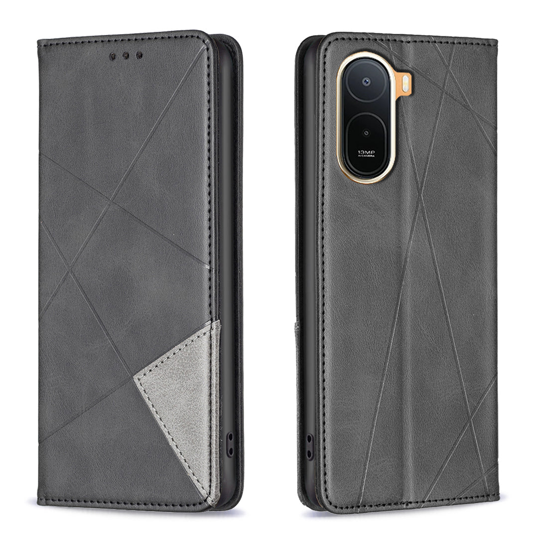For Xiaomi Poco C85x 5G / Redmi A7 Pro 4G (171.56mm) Case Card Slots Geometry Imprint Leather Phone Cover