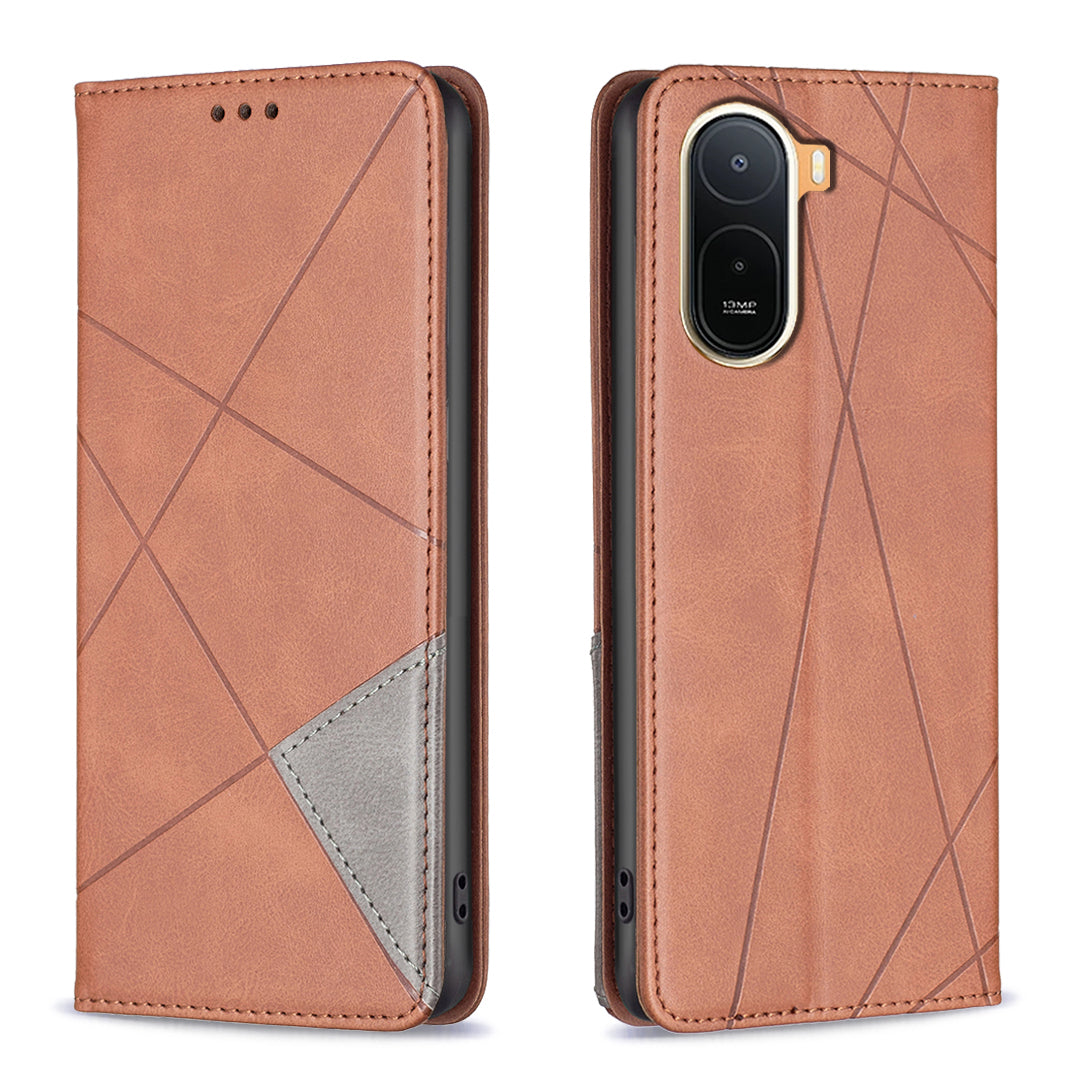 For Xiaomi Poco C85x 5G / Redmi A7 Pro 4G (171.56mm) Case Card Slots Geometry Imprint Leather Phone Cover