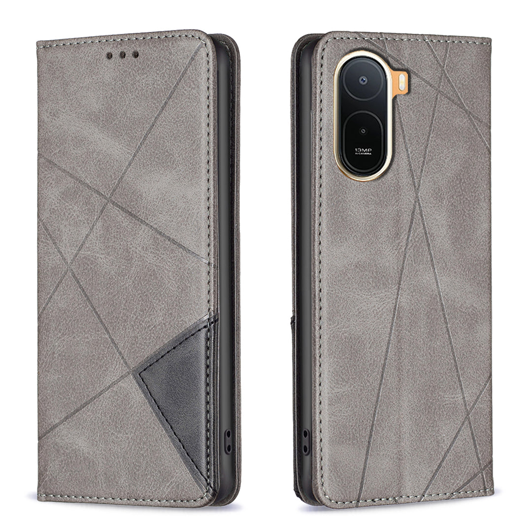For Xiaomi Poco C85x 5G / Redmi A7 Pro 4G (171.56mm) Case Card Slots Geometry Imprint Leather Phone Cover