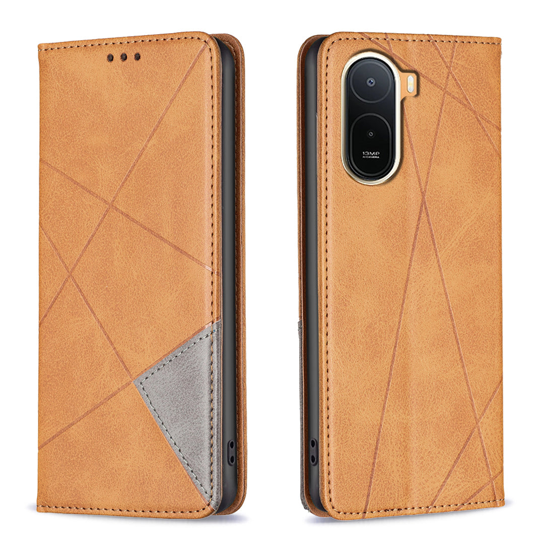 For Xiaomi Poco C85x 5G / Redmi A7 Pro 4G (171.56mm) Case Card Slots Geometry Imprint Leather Phone Cover