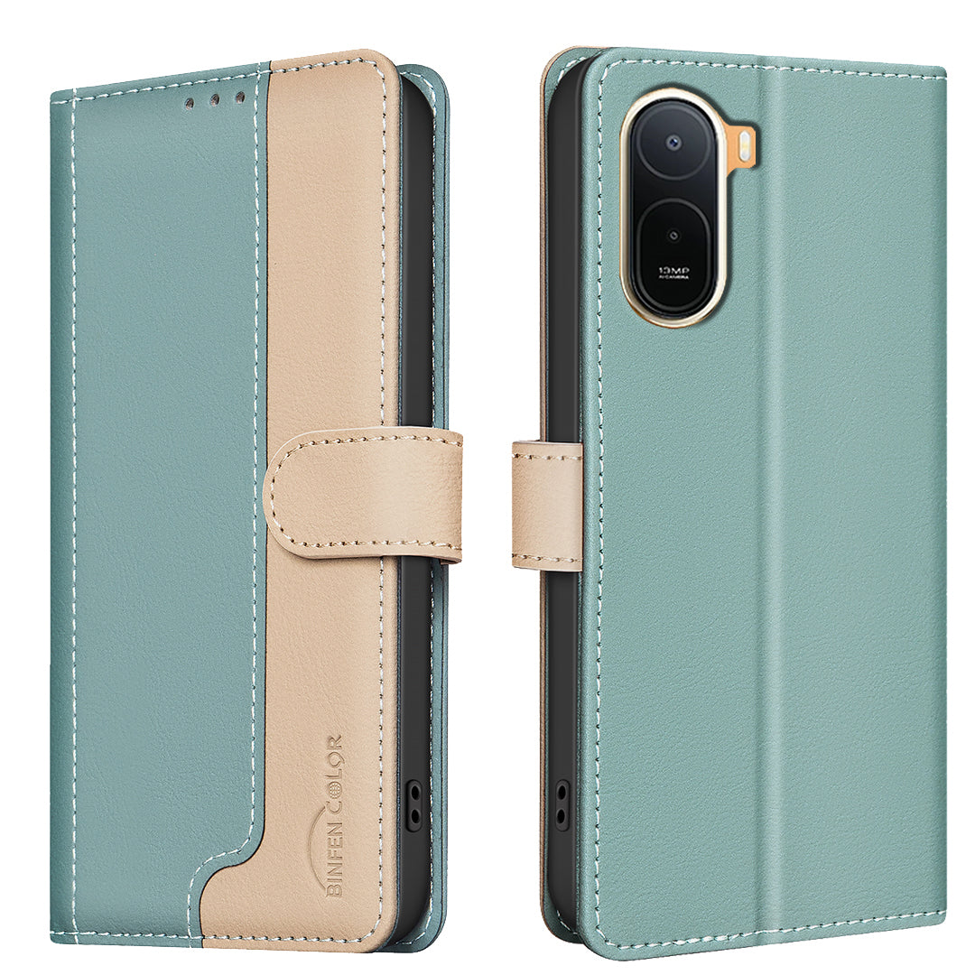 BINFEN COLOR For Xiaomi Poco C85x 5G / Redmi A7 Pro 4G (171.56mm) Leather Case Splicing Color RFID Blocking Wallet Stand Phone Cover