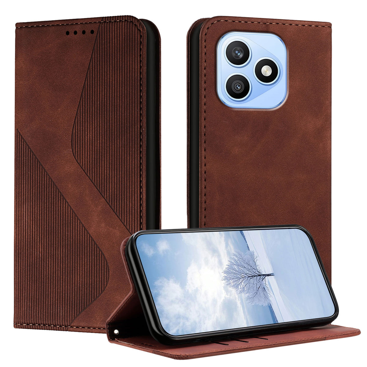 For Honor X8d 4G Phone Cover Skin-touch Feel Leather Wallet Case with Stand