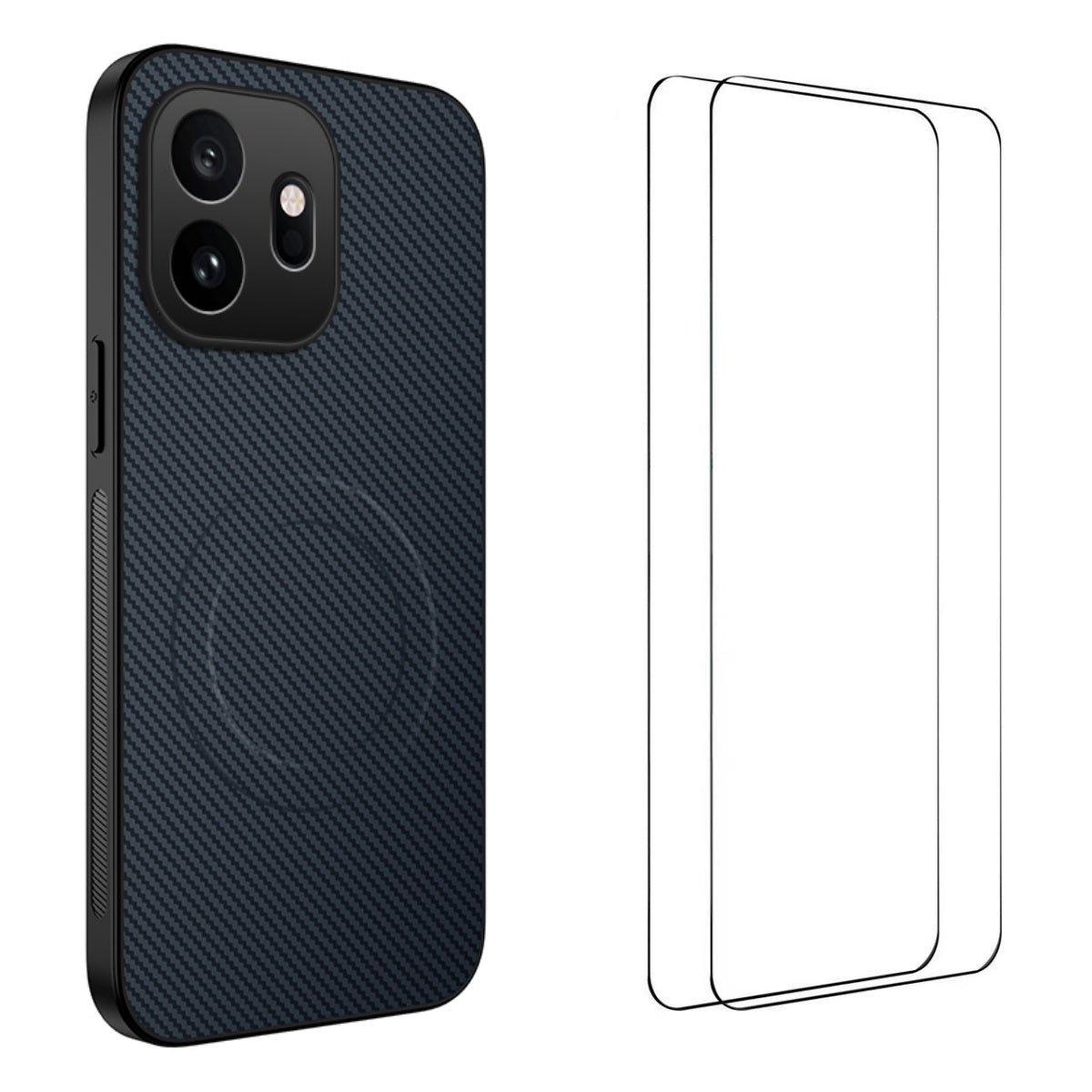 WANLONFENG til OnePlus 15T 5G magnetisk etui i TQ1-serien med kulfiberstruktur, PC og TPU samt 2 skærmfilm