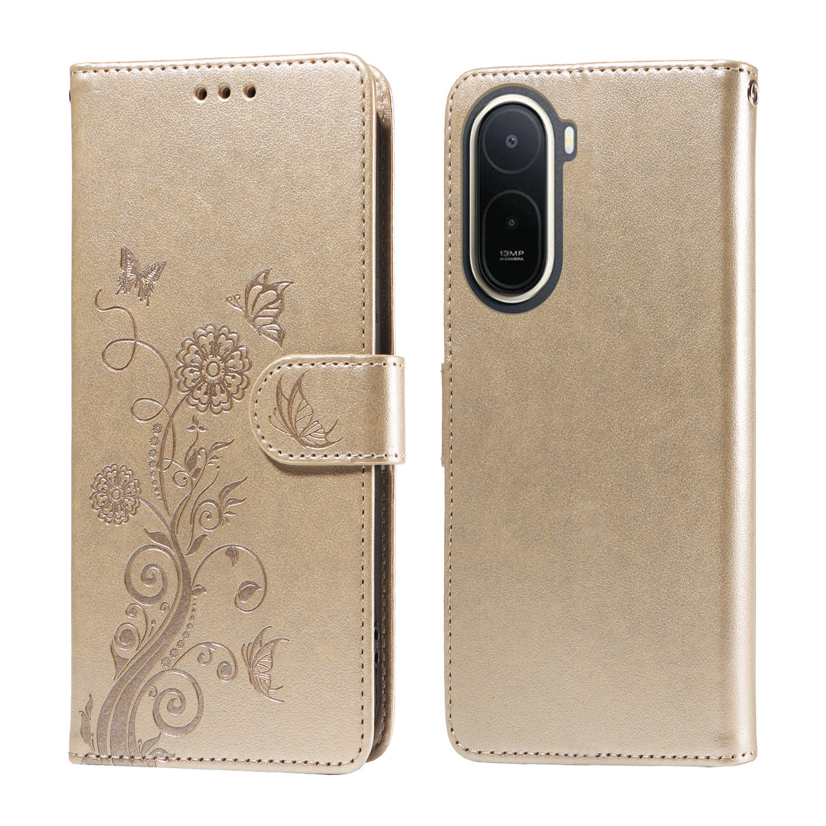 Leather Case for Xiaomi Poco C85x 5G / Redmi A7 Pro 4G (171.56mm) / Redmi A7 Pro 5G Butterfly Floral Imprint Wallet Stand Cover