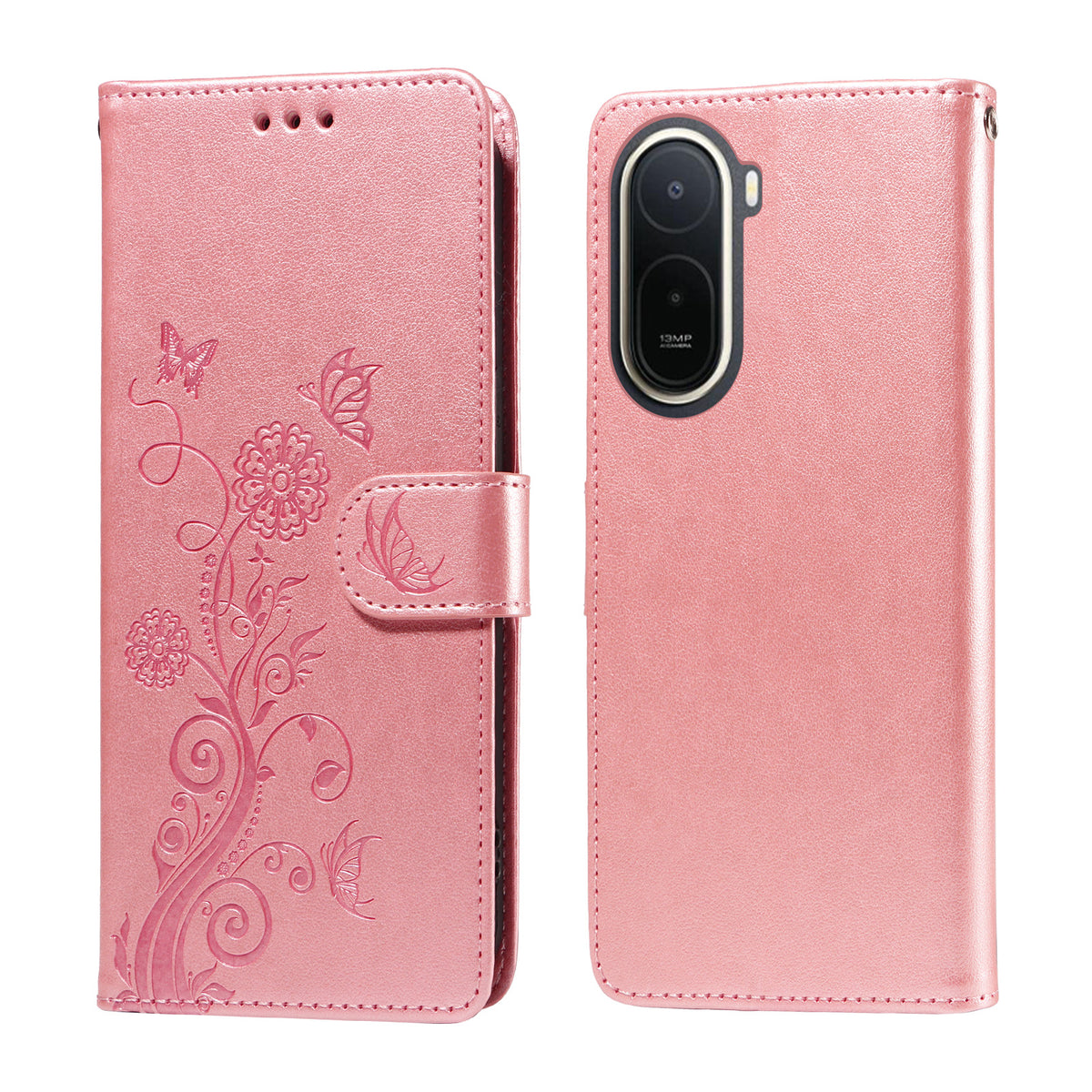 Leather Case for Xiaomi Poco C85x 5G / Redmi A7 Pro 4G (171.56mm) / Redmi A7 Pro 5G Butterfly Floral Imprint Wallet Stand Cover