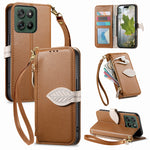 For Motorola Edge 70 Fusion+ 5G / Edge 70 Fusion 5G Stand Case Leaf Shape Magnetic Clasp Leather Phone Cover with Hand Strap
