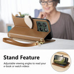 For Motorola Edge 70 Fusion+ 5G / Edge 70 Fusion 5G Stand Case Leaf Shape Magnetic Clasp Leather Phone Cover with Hand Strap
