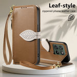 For Motorola Edge 70 Fusion+ 5G / Edge 70 Fusion 5G Stand Case Leaf Shape Magnetic Clasp Leather Phone Cover with Hand Strap