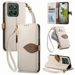 For Motorola Edge 70 Fusion+ 5G / Edge 70 Fusion 5G Stand Case Leaf Shape Magnetic Clasp Leather Phone Cover with Hand Strap