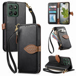 For Motorola Edge 70 Fusion+ 5G / Edge 70 Fusion 5G Stand Case Leaf Shape Magnetic Clasp Leather Phone Cover with Hand Strap