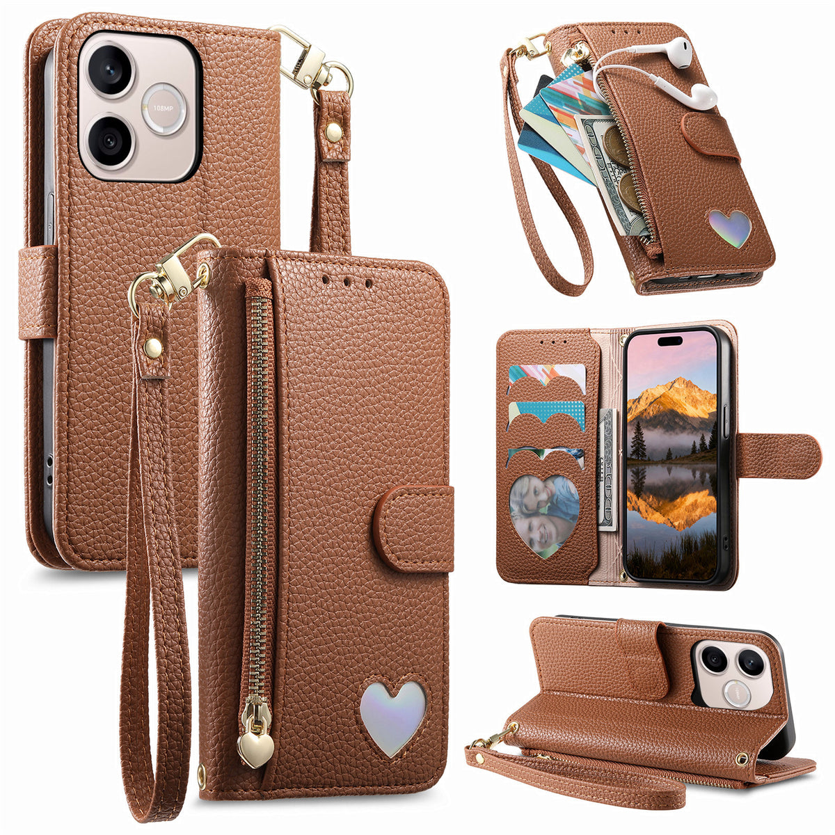 For Honor 600 Lite 5G Case Zipper Pocket  TPU PU Leather Wallet Phone Cover with Strap