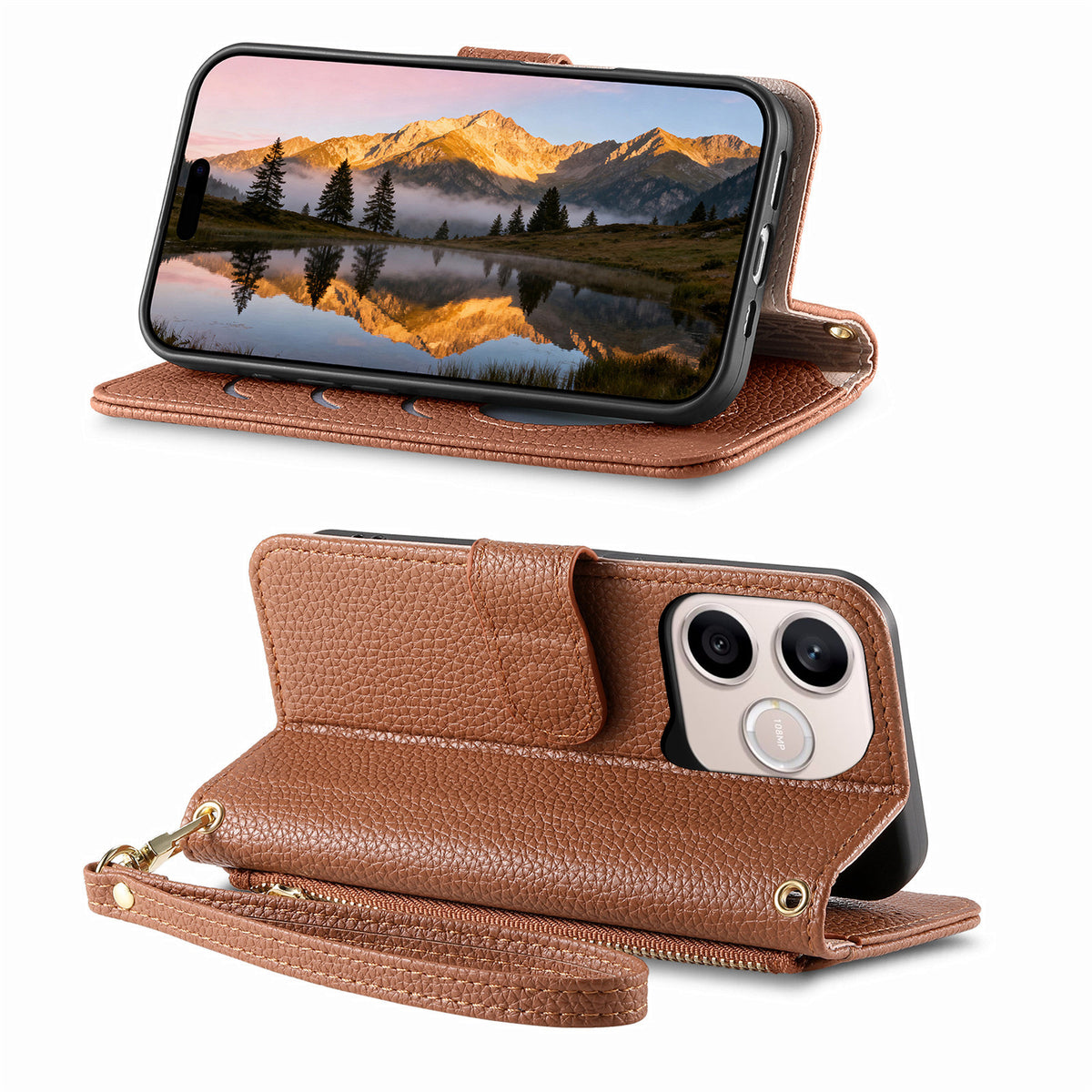 For Honor 600 Lite 5G Case Zipper Pocket  TPU PU Leather Wallet Phone Cover with Strap