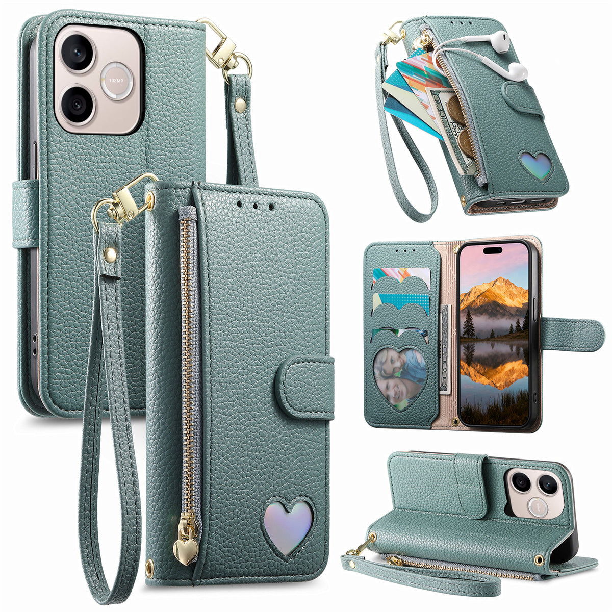 For Honor 600 Lite 5G Case Zipper Pocket  TPU PU Leather Wallet Phone Cover with Strap