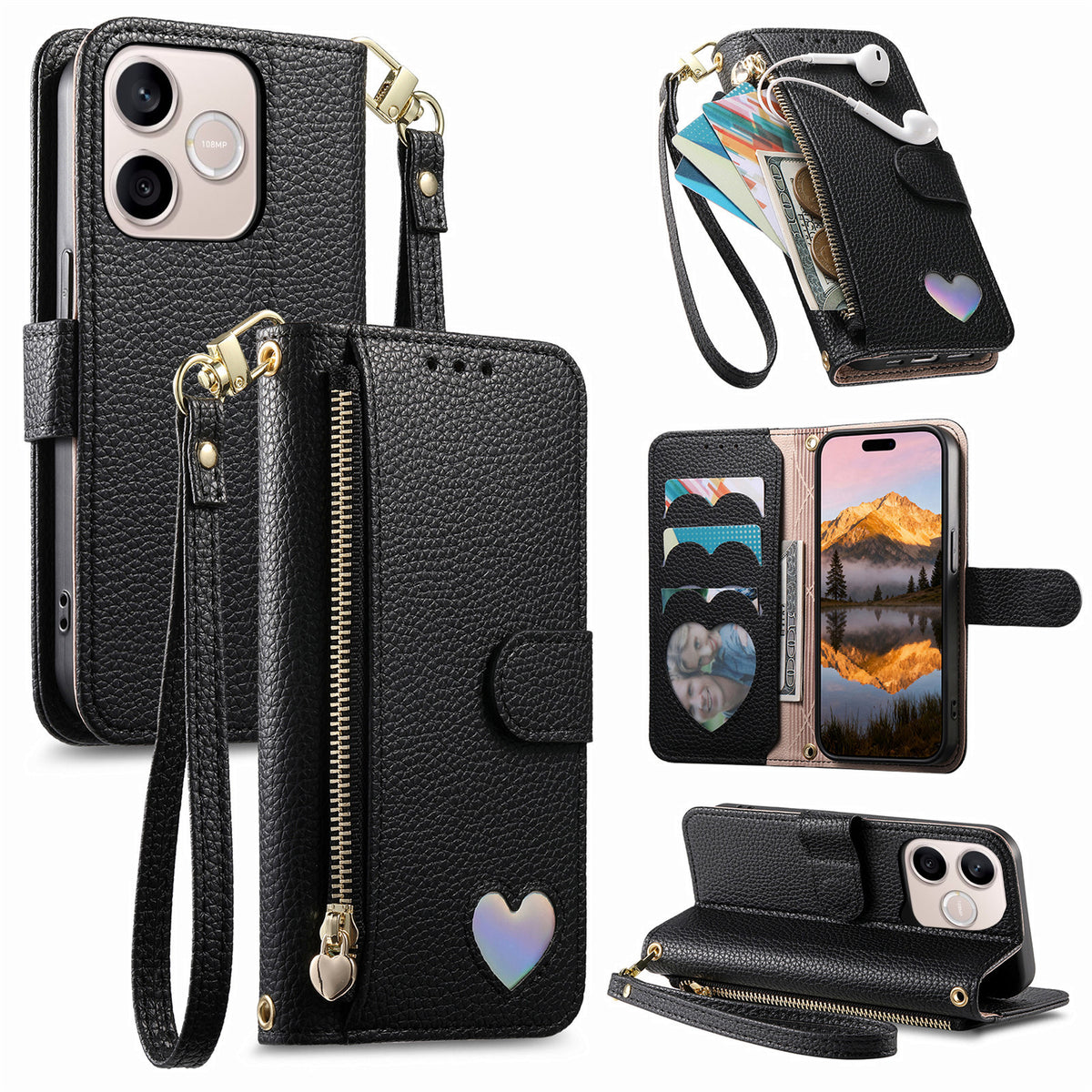 For Honor 600 Lite 5G Case Zipper Pocket  TPU PU Leather Wallet Phone Cover with Strap
