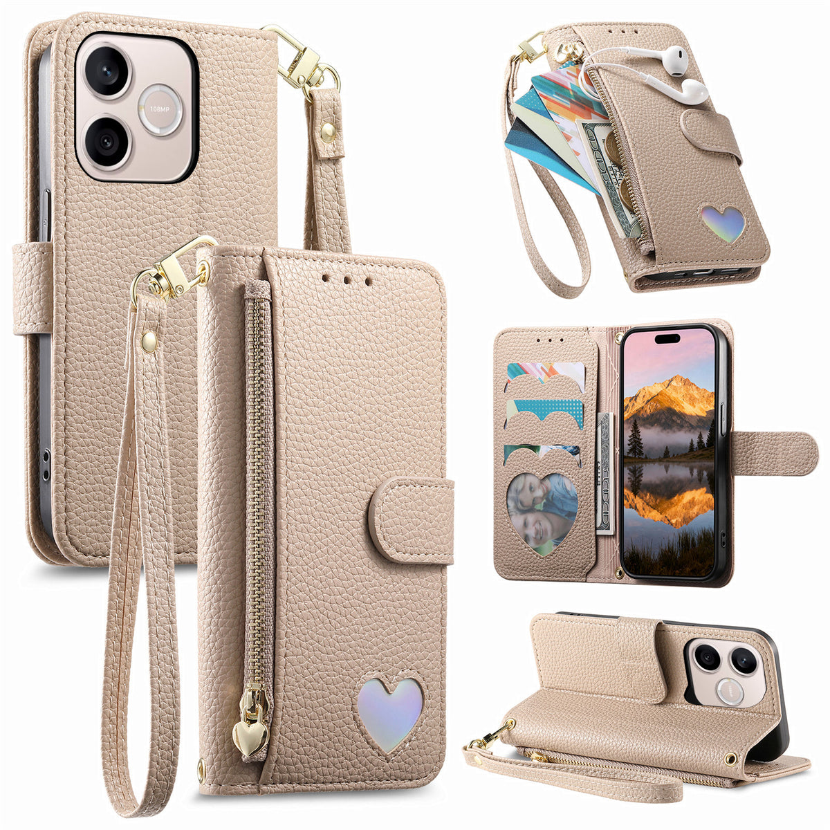 For Honor 600 Lite 5G Case Zipper Pocket  TPU PU Leather Wallet Phone Cover with Strap