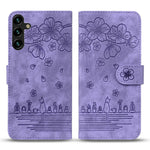 For Samsung Galaxy A57 5G Case Cherry Blossom Cat Imprinted Leather Phone Cover with Wrist Strap