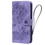 For Samsung Galaxy A57 5G Case Cherry Blossom Cat Imprinted Leather Phone Cover with Wrist Strap