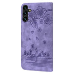 For Samsung Galaxy A57 5G Case Cherry Blossom Cat Imprinted Leather Phone Cover with Wrist Strap
