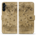 For Samsung Galaxy A57 5G Case Cherry Blossom Cat Imprinted Leather Phone Cover with Wrist Strap