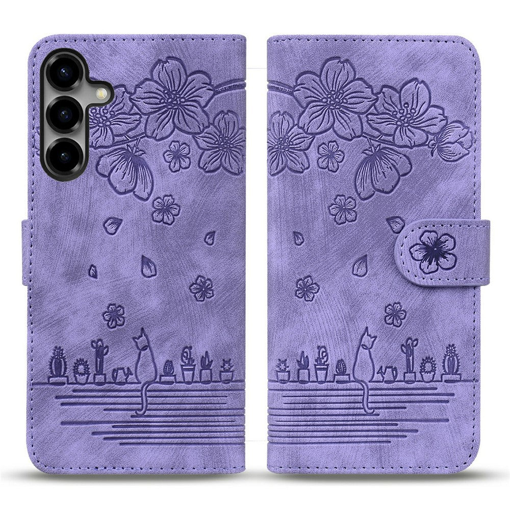 Samsung Galaxy S26-skal med körsbärsblomskatt, läderfodral och handledsrem