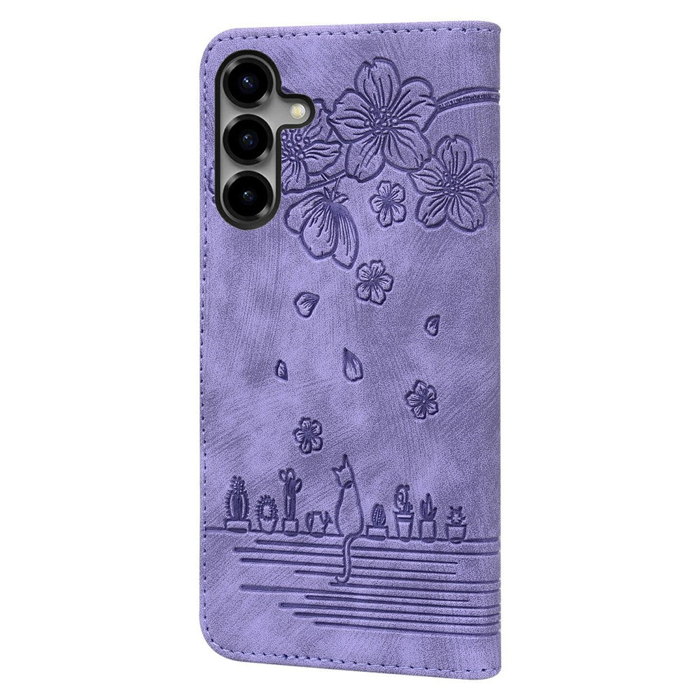 Samsung Galaxy S26-skal med körsbärsblomskatt, läderfodral och handledsrem