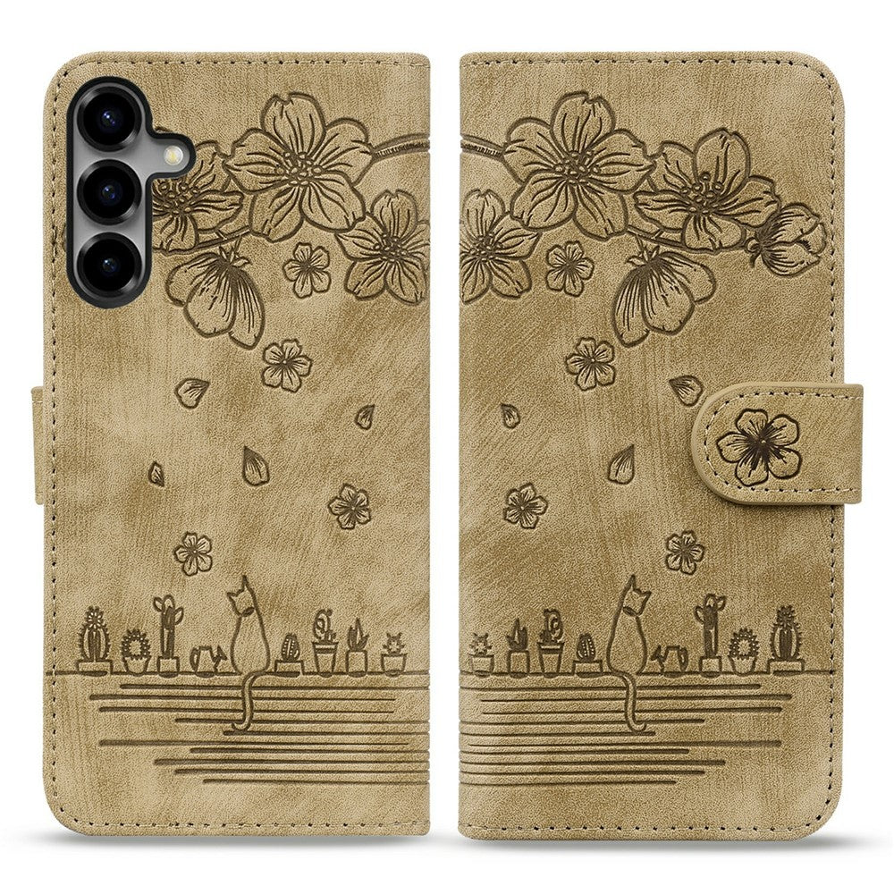 Samsung Galaxy S26-skal med körsbärsblomskatt, läderfodral och handledsrem