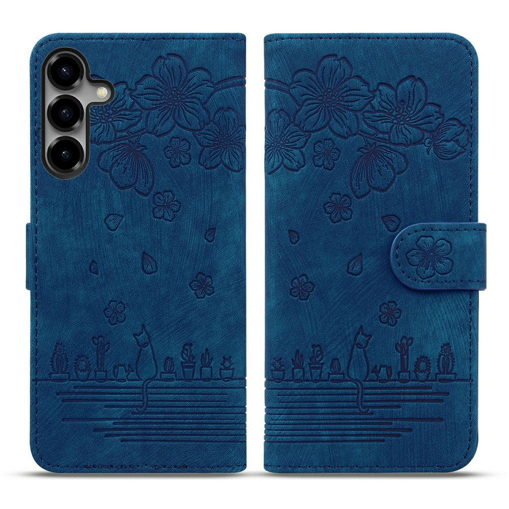 Samsung Galaxy S26-skal med körsbärsblomskatt, läderfodral och handledsrem