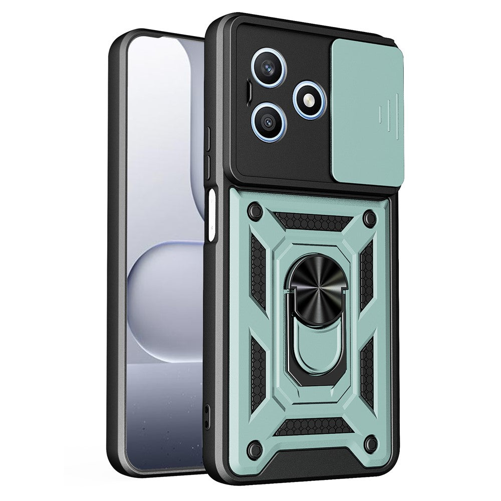 For Honor X8d 4G Case with Slide Camera Lid PC + TPU Kickstand Phone Cover