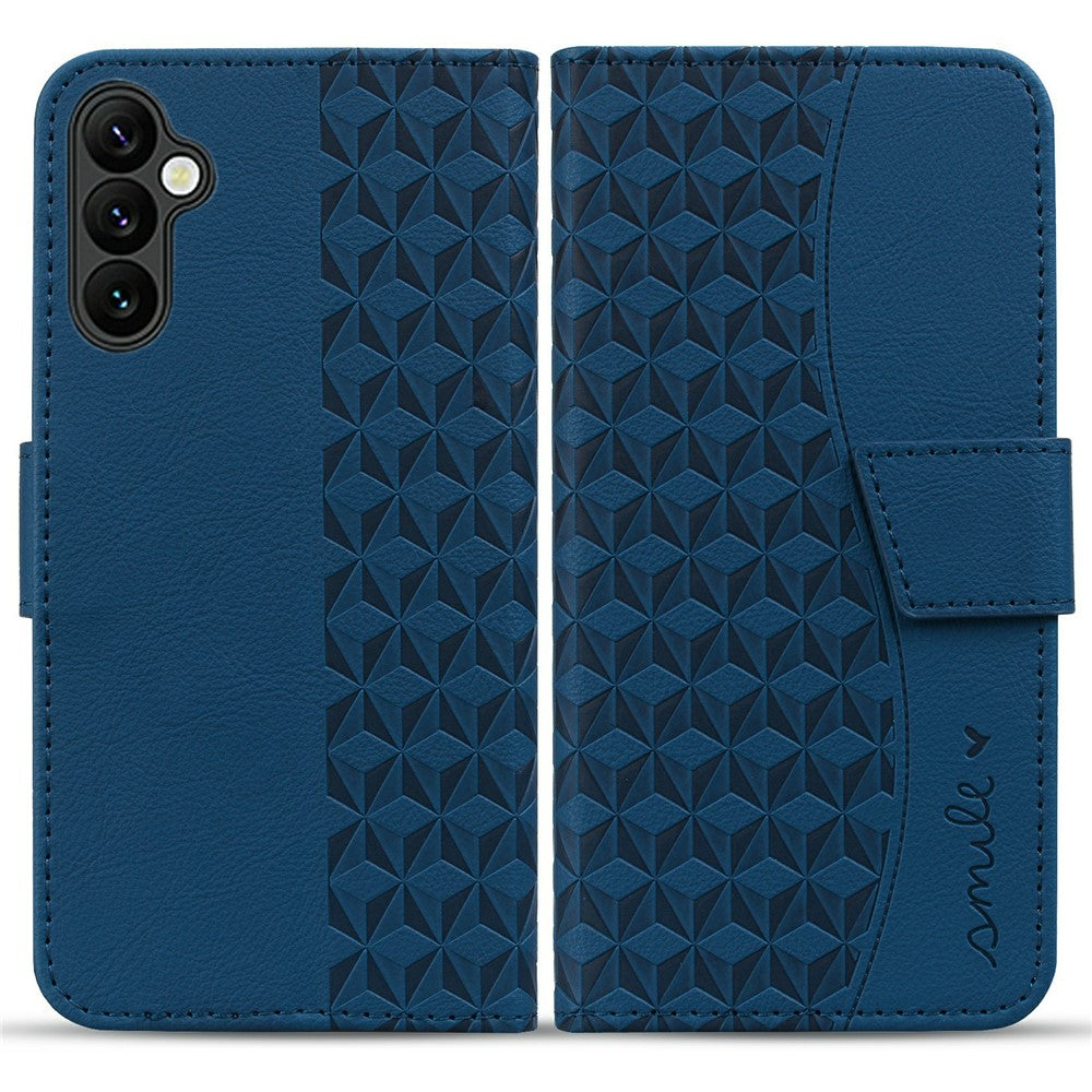 Samsung Galaxy A57 5G-skal med rombmönster i läder och plånbok med handledsrem